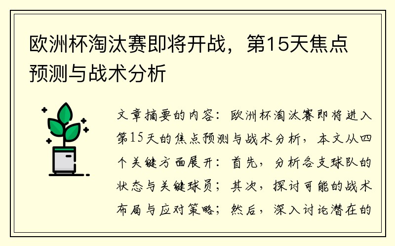 欧洲杯淘汰赛即将开战，第15天焦点预测与战术分析
